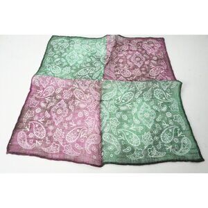 Isaia Green Purple Coral Paisley 100% Linen Pocket Square Italy New